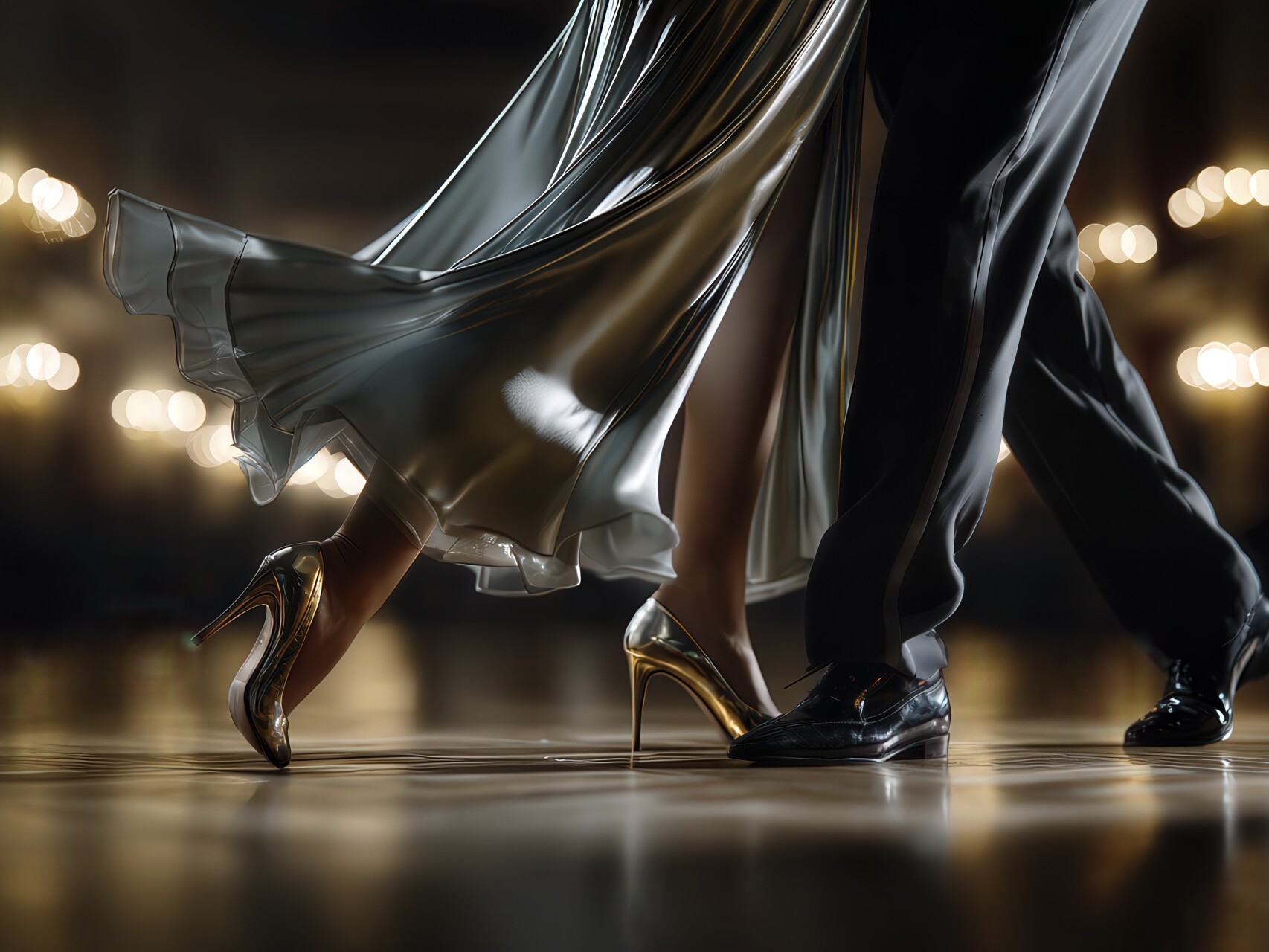Coppia che danza il valzer in un’atmosfera elegante e luminosa